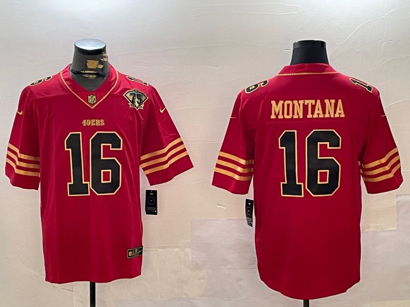 Men San Francisco 49ers #16 Montana Red Gold 2024 Nike Limited NFL Jersey style 1230